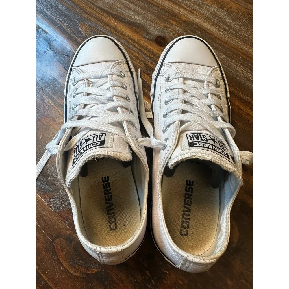 Converse Chuck Taylor All Star White Leather Low Top Sneakers 109058 Womens 7.5